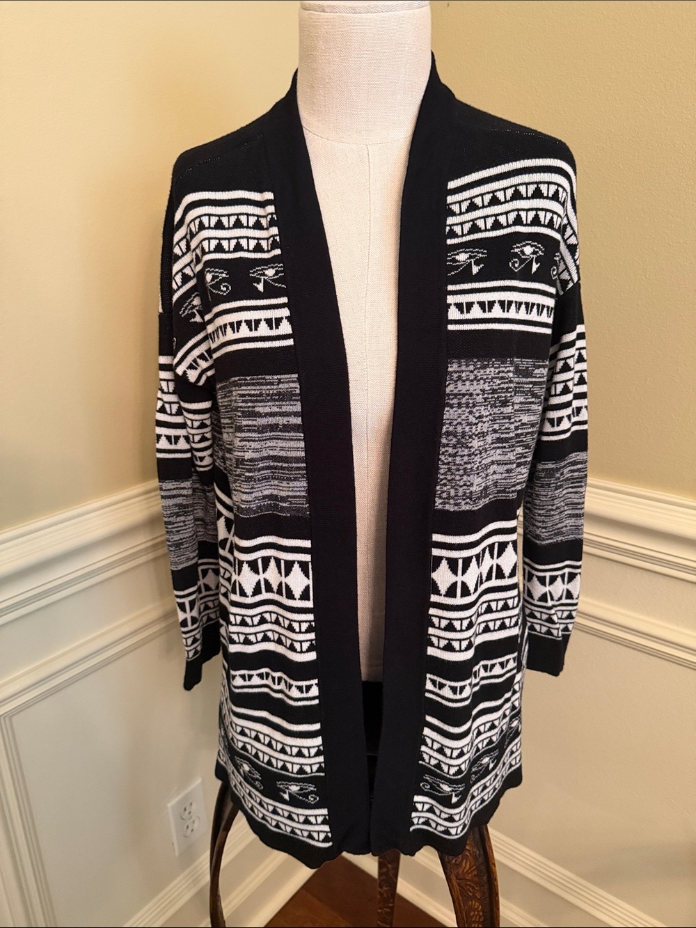 Gentle Fawn Black and White Knit Cardigan with Pockets